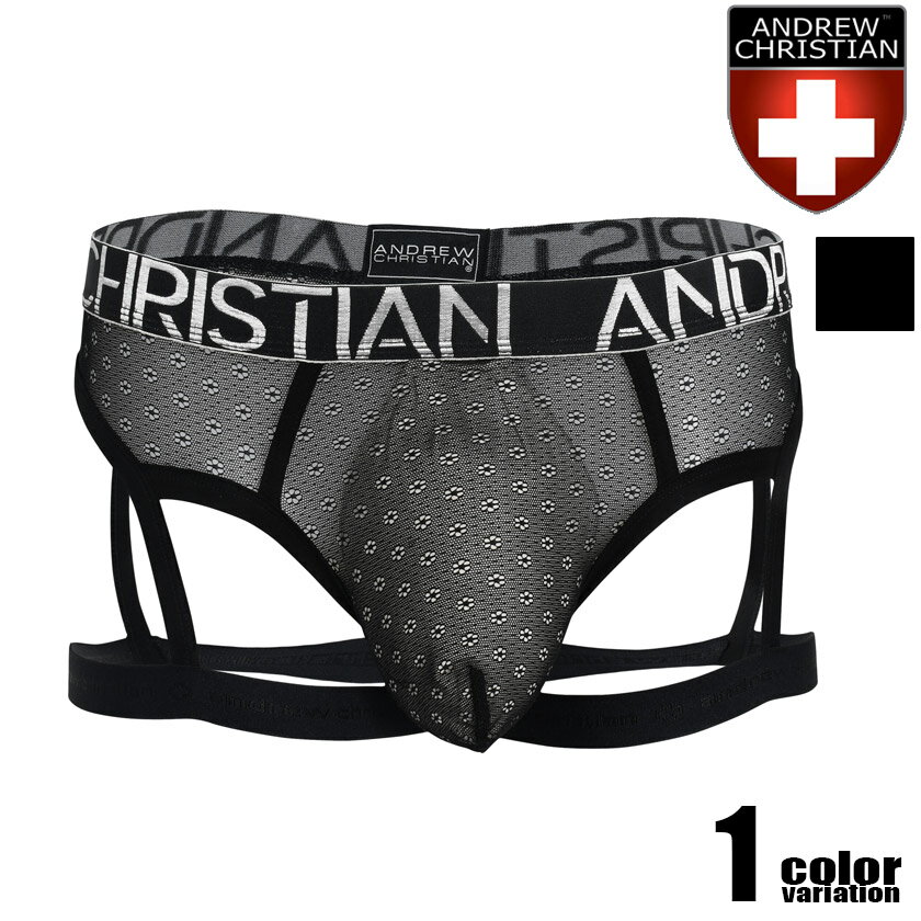 AndrewChristian/アンドリュークリスチャン Lace Mesh Garter Thong w/ ALMOST NAKED?ガーターベルト風メッシュ レースTバック オルモストネイキッド 透け シースルー 男性下着 メンズ メンズ…