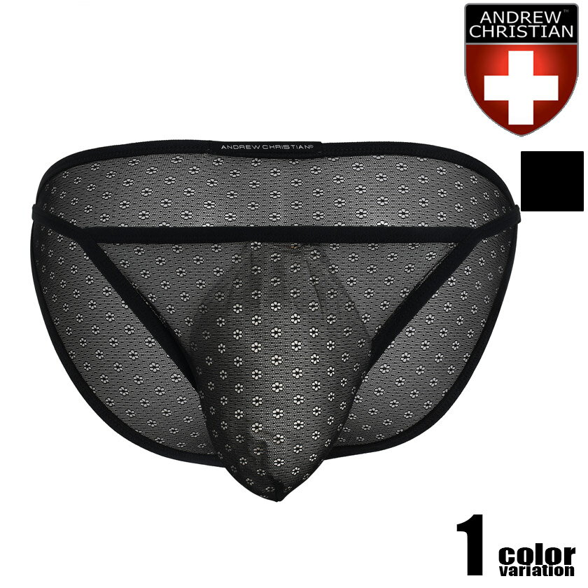 AndrewChristian/アンドリュークリスチャン Lace Mesh Euro Brief w/ ALMOST NAKED?メッシュ レースビキニ オルモストネイキッド 透け シースルー サイドストリング 男性下着 メンズ　メンズインナー 1