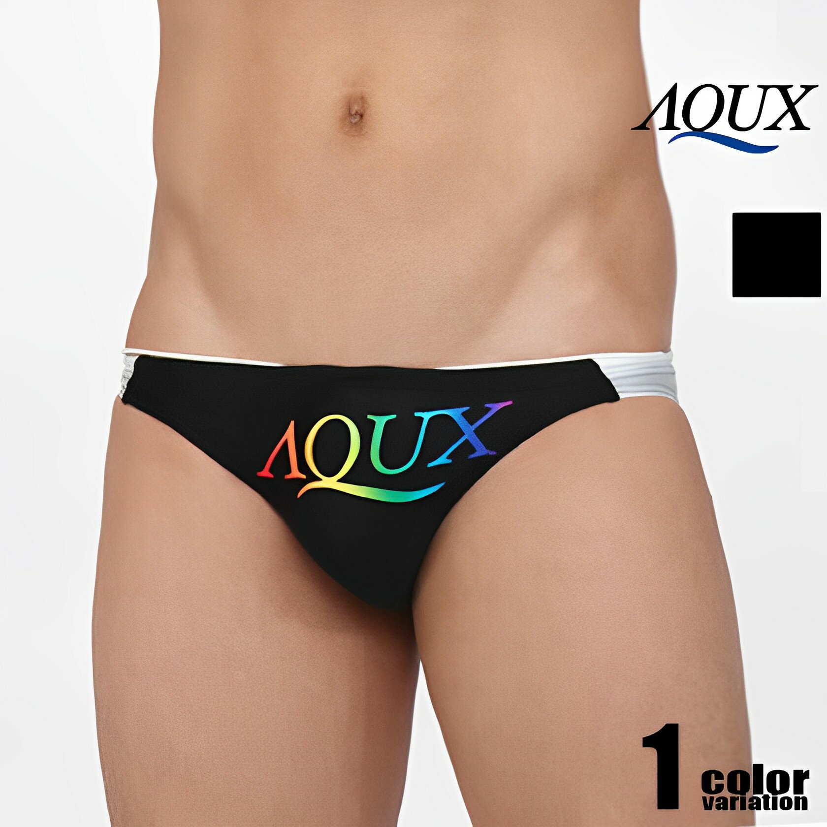 AQUX/アックス Rainbow Swimmer Black スイムウェア ビキニブリーフ型 メンズ水着 海水パンツ 海パン 男性水着 ビーチウェア 競パン