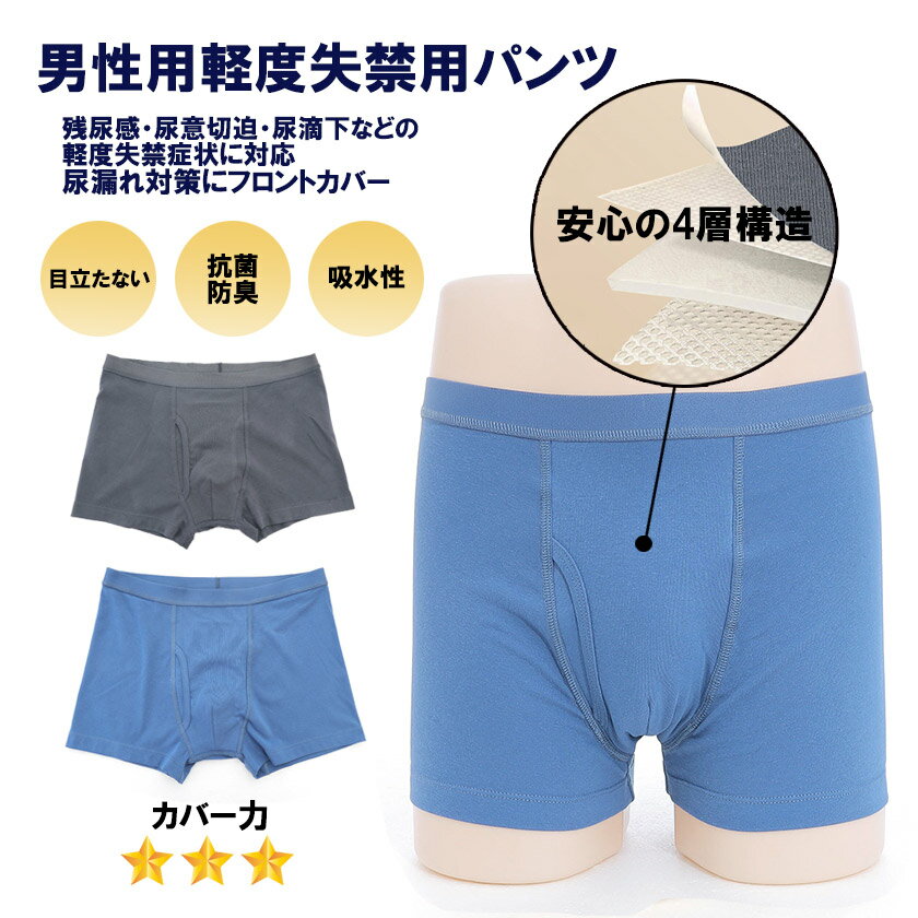 尿もれ対策ボクサーパンツ　失禁パンツ　軽度尿漏れ　軽失禁　吸水防臭　メンズインナー　ボクサー型　..
