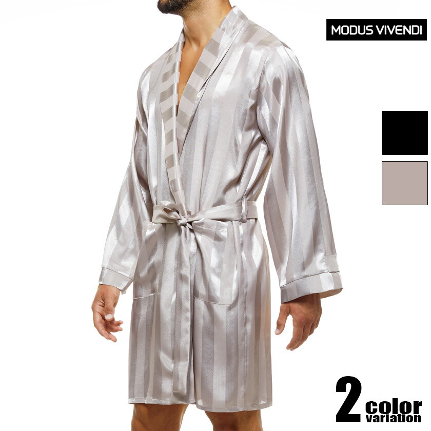 ModusVivendi/モダス ビベンディ Bourgeois Robe ローブ パジャマラグジュアリー 寝巻 ルームウェア ストライプ 縦縞 サテン ガウン ルームウェア　メンズ　リラックスウェア　部屋着