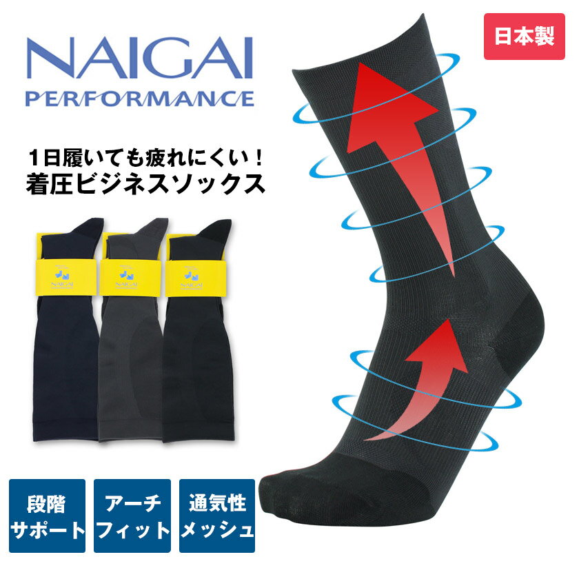 NAIGAI PERFORMANCE ナイガイ パフォーマンス 紳士 着圧ソックス 男性用ソックス　ビジネスソックス クルー丈 靴下 ソックス メンズ プレゼント ギフト 国産 日本製 日本の靴下 父の日 ふくらはぎ むくみ対策 段階サポート