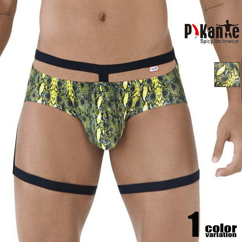 メンズビキニ ブリーフ Pikante/ピカンテ Neon Briefs ガーターベルト付き 立体縫製 総柄 フルバックメンズビキニ ビキニブリーフ 男性下着　メンズ　パンツ　セクシー