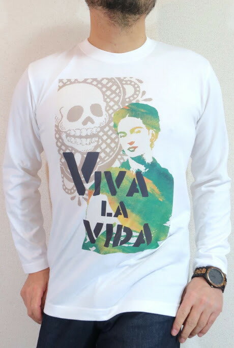 Frida Kahlo フリーダ・カーロの長袖Tシャツ【サイズ：S 、M 、L 、XL 、2XL 】【3980円以上で】送料無料　フリーダ　ロンT　究極のラテン女　メキシコ髑髏Tシャツ　メキシコ女流画家　フリーダとドクロの長袖Tシャツ　キングサイズ　3L ラッピング無料