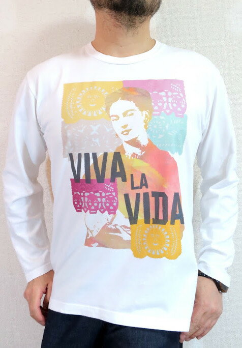 Frida Kahlo フリーダ・カーロの長袖Tシャツ【サイズ：S 、M 、L 、XL 、2XL 】【3980円以上で】送料無料　Tシャツ　長袖　フリーダ　ロンT　究極のラテン女　メキシコ女性画家　フリーダカーロの長袖Tシャツ　キングサイズ　プレゼントラッピング無料