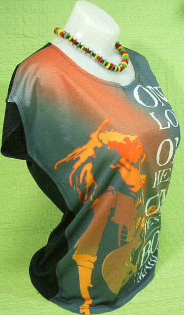 レディースボブ・マーリーTシャツ送料無料　Tシャツ　女性サイズ　ボブマーリーのTシャツ　レディース　ボブTシャツ　レゲエ　ルーツレゲエ　ワンラブワンハート　フェス　Bob Marley T-shirt　プレゼント包装無料