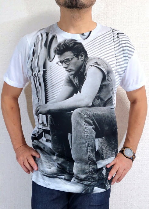 楽天旅々Tシャツ屋アジアンラティーノJames Dean ジェームス・ディーンTシャツ【サイズ：L 、XL 】【3980円以上で】送料無料　メンズ　Tシャツ　映画俳優　ジェームスディーンのTシャツ　ジミー　小森のおばちゃま　エデンの東　ジャイアンツ　理由なき反抗　Tシャツ　アクター　ラッピング無料