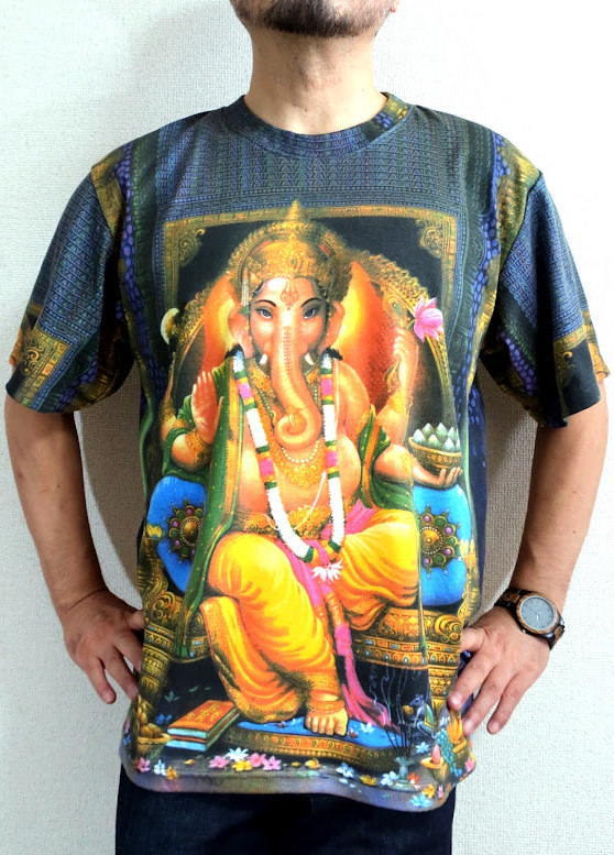 India 王道ガネーシャのTシャツ【サイズ：XL 】【3980円以上で】送料無料　Tシャツ　インドの神様のTシ..