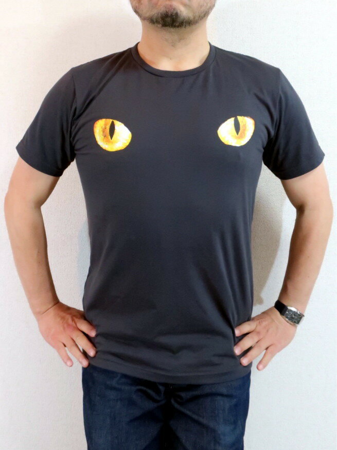 ネコ猫の目Tシャツ送料無料　Tシャツ　メンズ　半袖　大きいサイズ　黒猫　ネコ　猫好き　猫の目　キャット　大人　クール　Tシャツ　プレゼント包装無料