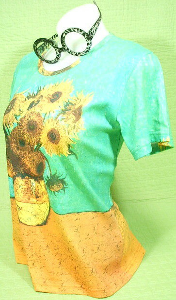 Gogh レディース★ゴッホのシン・ひまわりTシャツ【サイズ：女性L 】【3980円以上で】送料無料　Tシャツ　レディース　女性サイズ　半袖　ゴッホのTシャツ　ゴッホの絵　ひまわりTシャツ　ゴッホのひまわりTシャツ　プレゼント包装無料のサムネイル