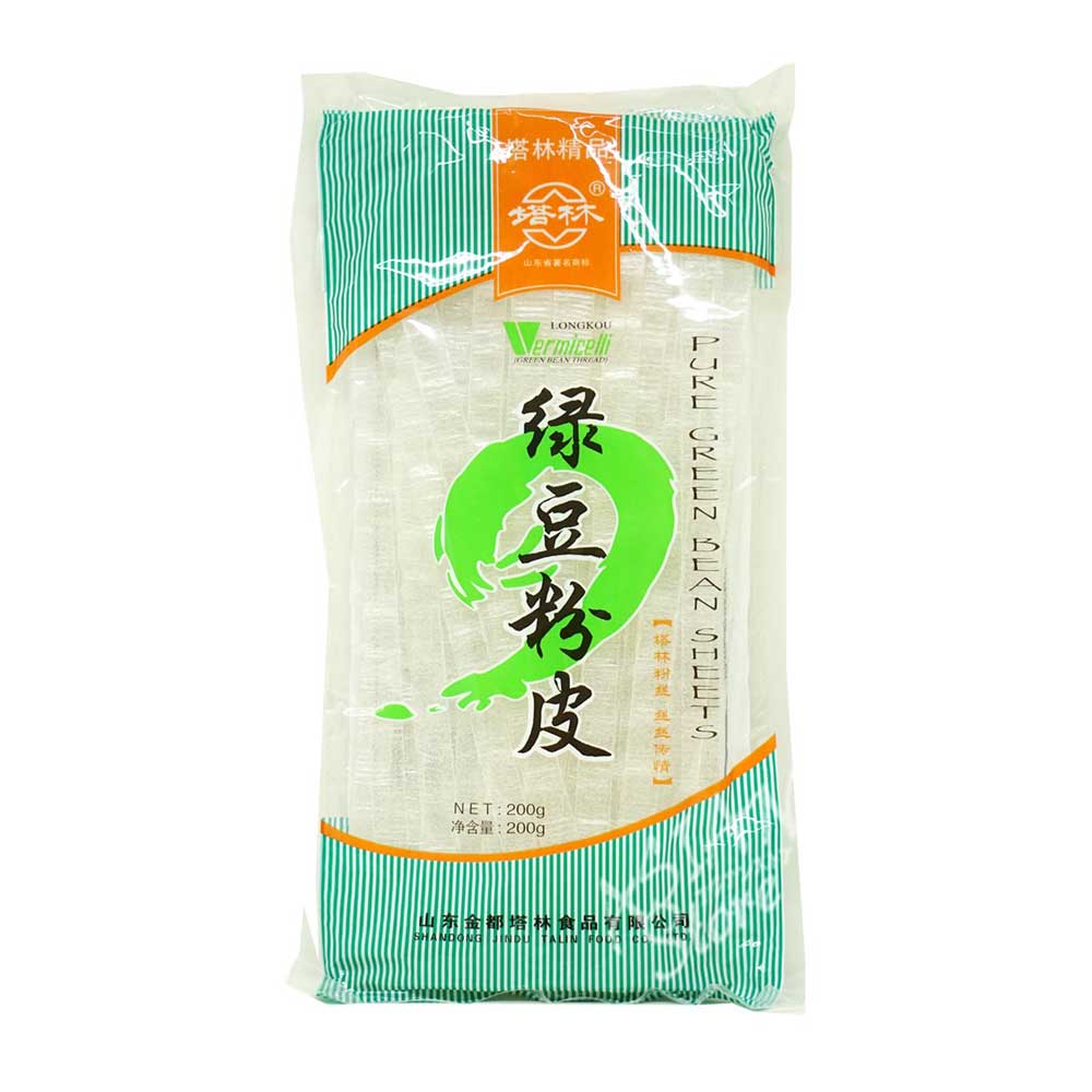 【商品名】緑豆フンピ／塔林緑豆粉皮 【原材料】緑豆でん粉、馬鈴薯でん粉 【内容量】200g 【原産国】中国