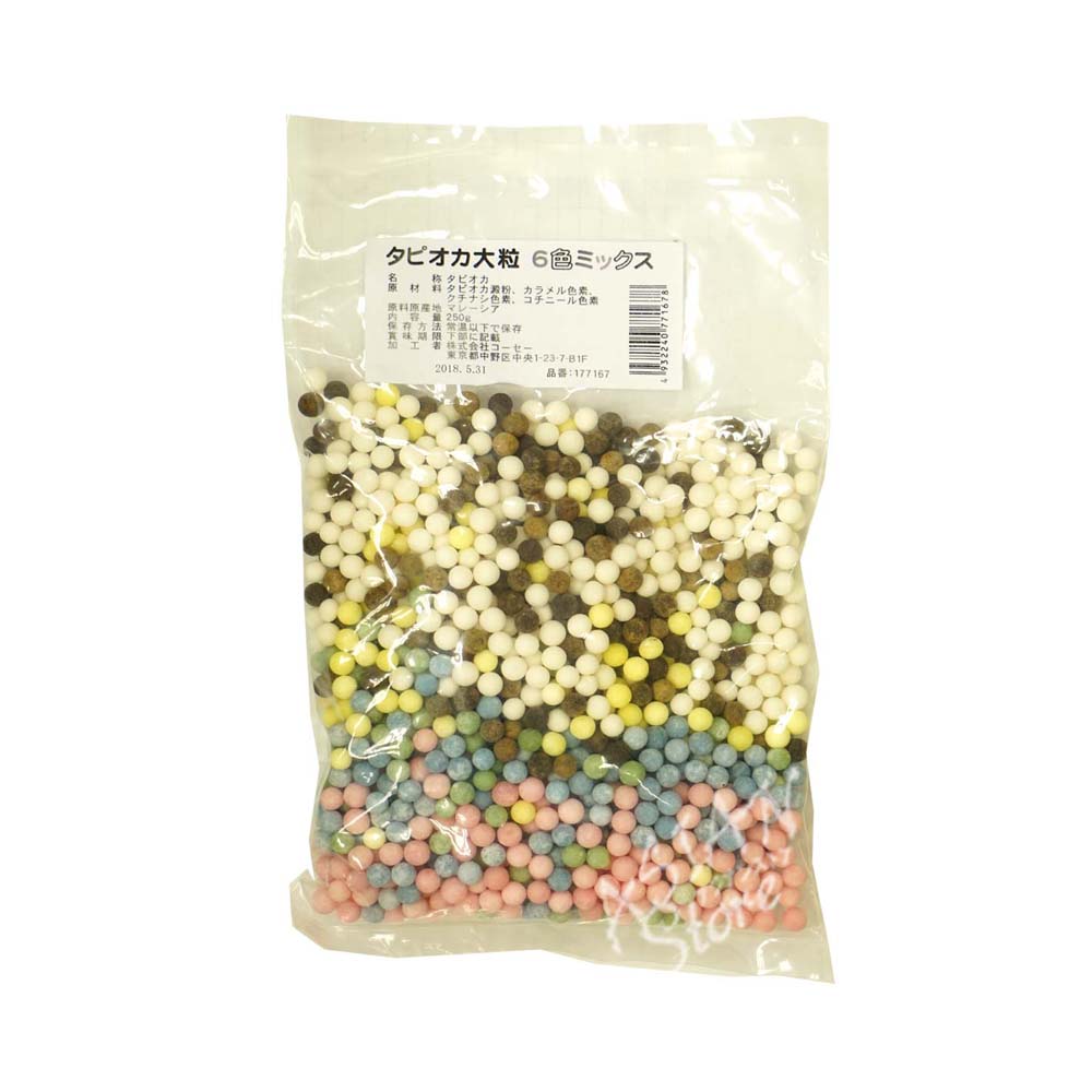 【常温便】乾燥タピオカ大粒 6色ミックス（タピオカミルクティー用）／大粒彩色珍珠　250g【4932240771678】