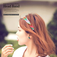 エスニックアクセサリー全4色!!ボヘミアン柄ゴムデザインヘアバンドヘアアクセ