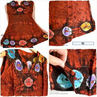 タイダイ絞り染めノースリーブトップスエスニックプリント刺繍スリットあり裏地なしさらさらコットンで軽い着心地