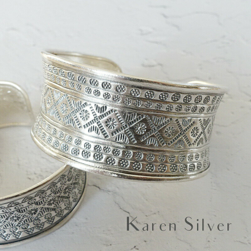 ワイド花スタンプ カレンシルバーバングル シルバー950 幅広 ブレスレット レディース アクセサリー 女性 大人 彼女 誕生日 クリスマス プレゼント ギフト...