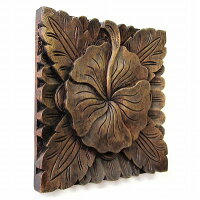 ハイビスカス木彫りの壁掛けレリーフ19X19タイプ2