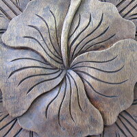 ハイビスカス木彫りの壁掛けレリーフ19X19タイプ2