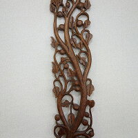 花と木の木彫りのレリーフ23X199縦掛け