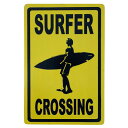 ハワイアンサインボード 20X30 サーファー横断中 SURFER CROSSING ハワイアン雑貨 インテリア サーフィン サーファー 看板 標識 壁掛けレリーフ イエロー プレゼント ギフト【メール便】350531