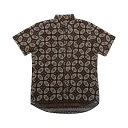 バティックシャツ コットン半袖シャツ Kopi Pecah ブラウン&クリーム アジアン雑貨 バリ雑貨 服 アロハシャツ リゾートウェア 半そでシャツ クールビズ メンズ ユニセックス ユニフォーム 制服 インドネシア 民族衣装【メール便】150143