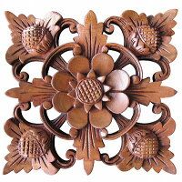 花の木彫りの壁掛けウッドレリーフ18.5X19マホガニ材タイプD