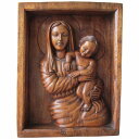 聖母マリアと幼きイエスの木彫り　木製　スワール無垢材　33X48　