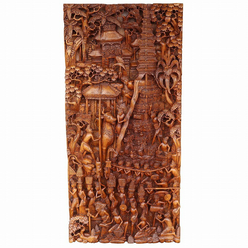ナベン（ガベン）NGABEN バリ島のお葬式木彫りのレリーフ 46X7X98　カパランウッド無垢材