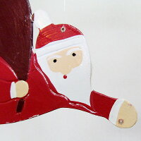 空飛ぶサンタの木彫りクリスマスデコレーション