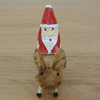 トナカイサンタの木彫り10cmクリスマスデコレーション