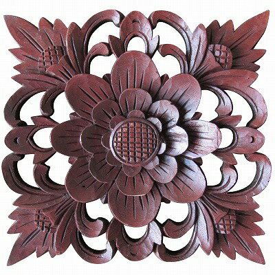 乐天商城 - 花の木彫りの壁掛けレリーフ 四角形 19X19 アジアン建材 バリ島建材 木彫り建材 壁飾り 壁装飾 透かし彫り彫刻 天然木 花柄 ひし形　菱型 エステサロン バリ風建築 【メール便】650121