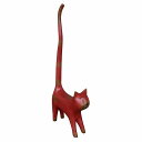 バリ猫 しっぽネコ 木彫りの置物 トイレットペーパーホルダー 50cm レッド バリネコ 猫の置物 尻尾猫 バリネコ 猫の木彫り オブジェ 猫の置き物 トイレットペーパー収納 ねこ キャット cat アジアン雑貨 バリ雑貨【北海道・沖縄県配送不可】010292(3)