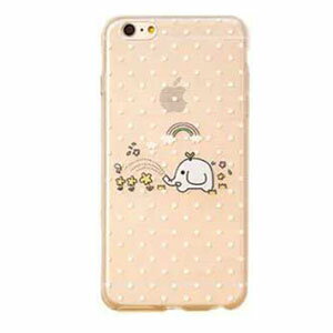 【iPhone6s / iPhone6 ケース】★水玉＆ゾウ★ソフトシリコン シルキークリアケース ☆ソフトケース ソフトタイプ☆ドット 象 虹 シャワー 花柄【10P18Jun16】