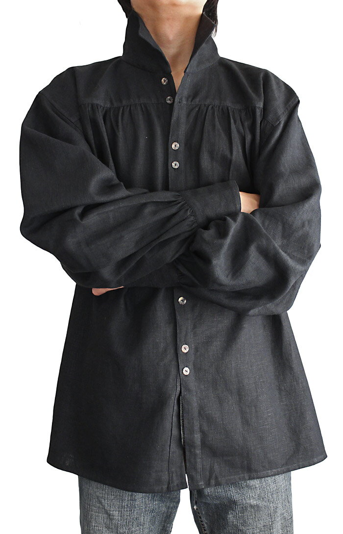 ヘンプのルネッサンスシャツ（黒） 1