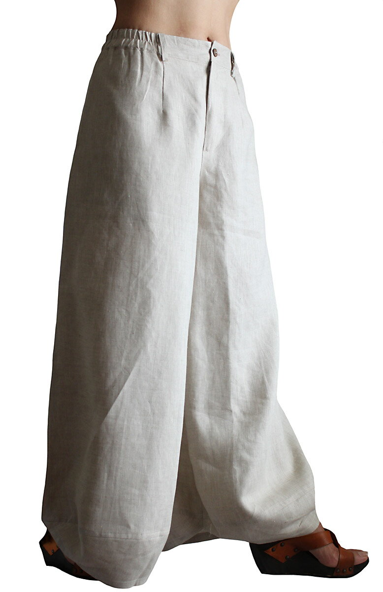 リネン100%のデザインパンツ（生成ナチュラル）