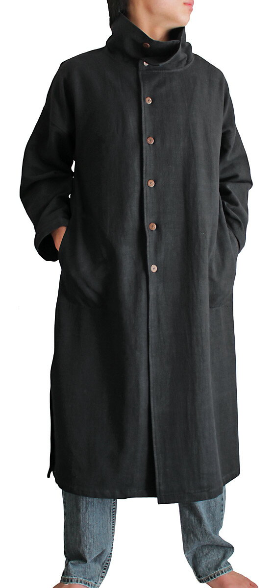 ジョムトン手織り綿オフハイネックコート(黒)の紹介画像2
