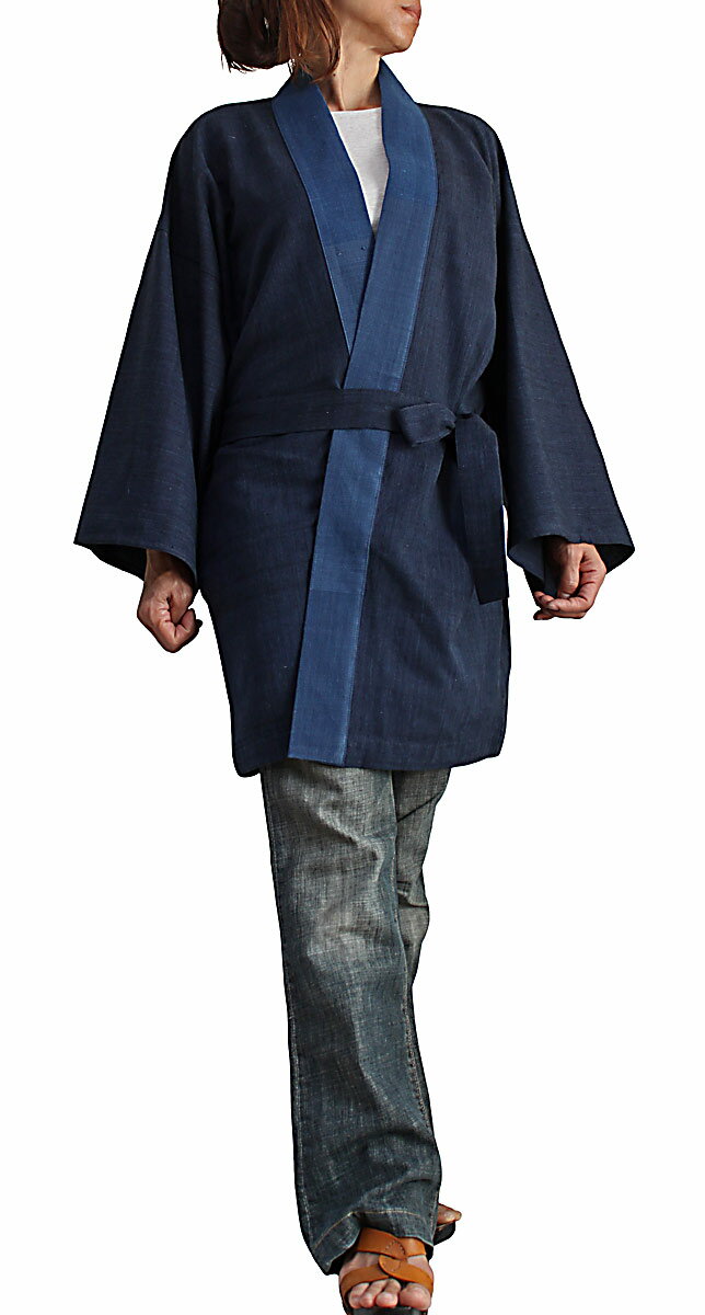 ジョムトン手織綿の法被コート(インディゴ紺)
