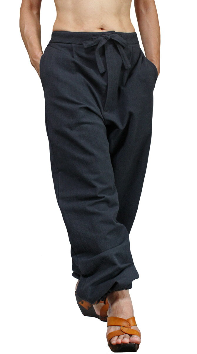 ジョムトン手織り綿の作務衣パンツ(墨黒)