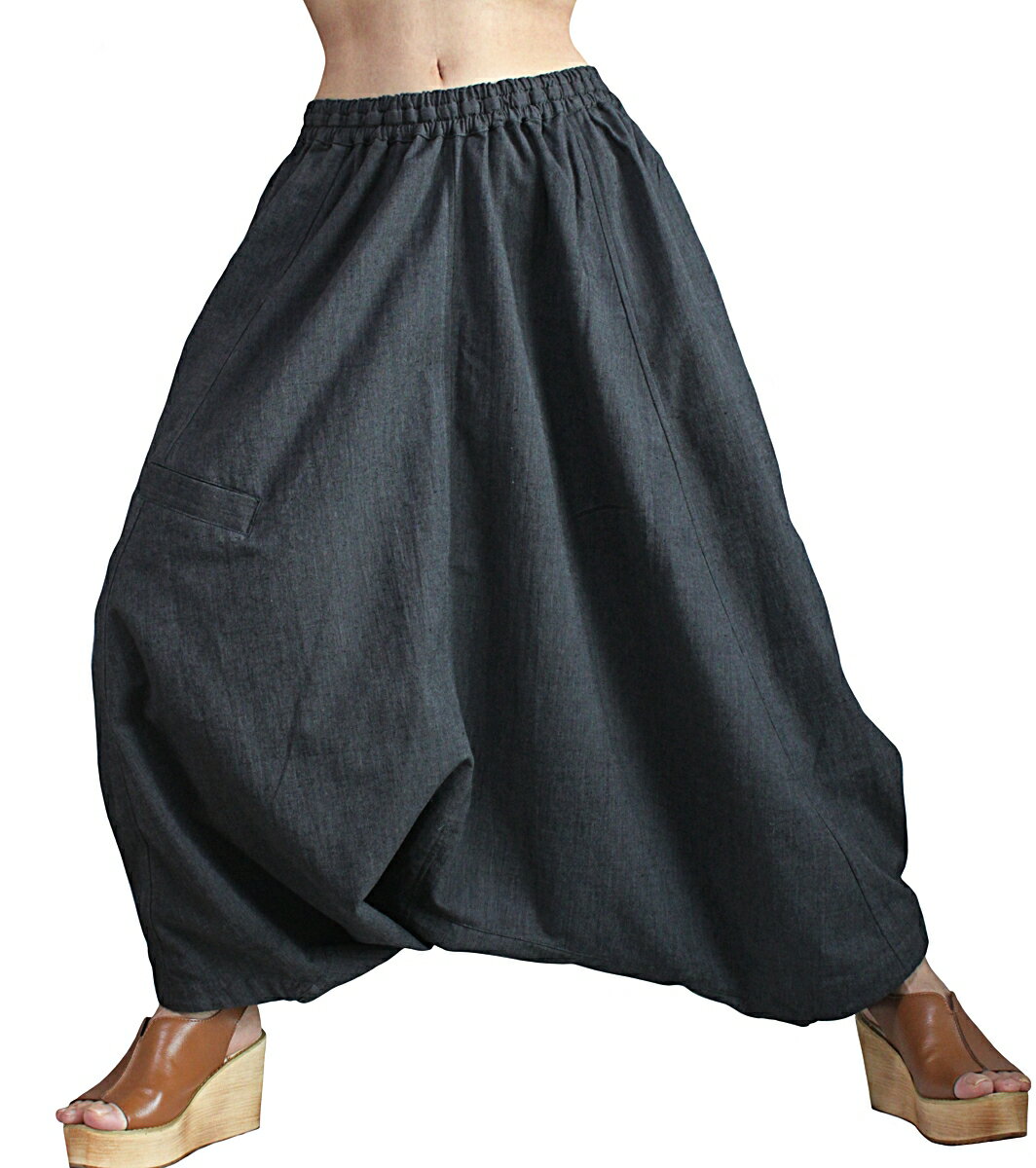 ジョムトン手織り綿モモンガ風モンパンツ（墨黒）