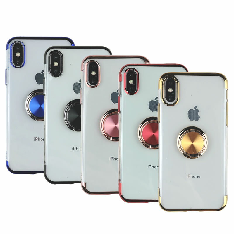 落下防止リング付き iPhone用ソフトケース iPhone8 ケース iPhone7ケース iPhoneXR iPhoneXSMax iPhoneXS iPhoneX iPhone8 iphone8Plus iPhone7 iphone7Plusアイフォンケース カバー スマホケース アイフォン8 スマホリング バンカー クリア メタリック s003