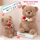 ありがとうくまさん ぬいぐるみ お花を抱えたデザインがかわいい 25センチと33センチの2サイズから選べる ふわふわ素材 お座りタイプ 母の日、父の日、誕生日のプレゼントに最適 癒されるかわいいデザイン リビングのインテリアに 【送料無料】