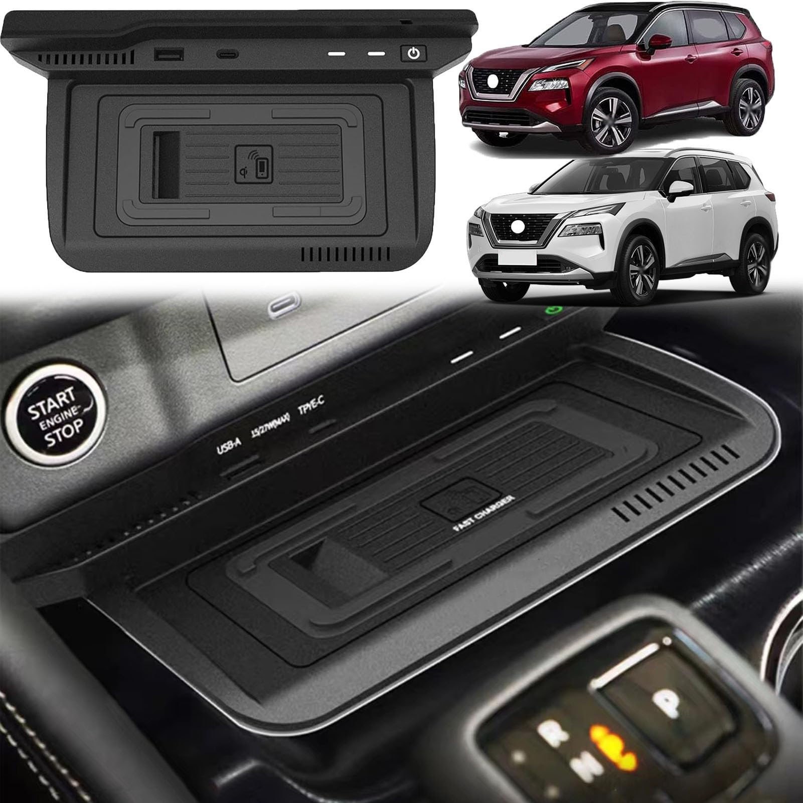車載 ワイヤレス充電器 日産ローグ (2021-2023) s/sv/sl 全モデル用 デュアルエアチャネル冷却システム付き 15w 高速充電アップグレードアクセサリー