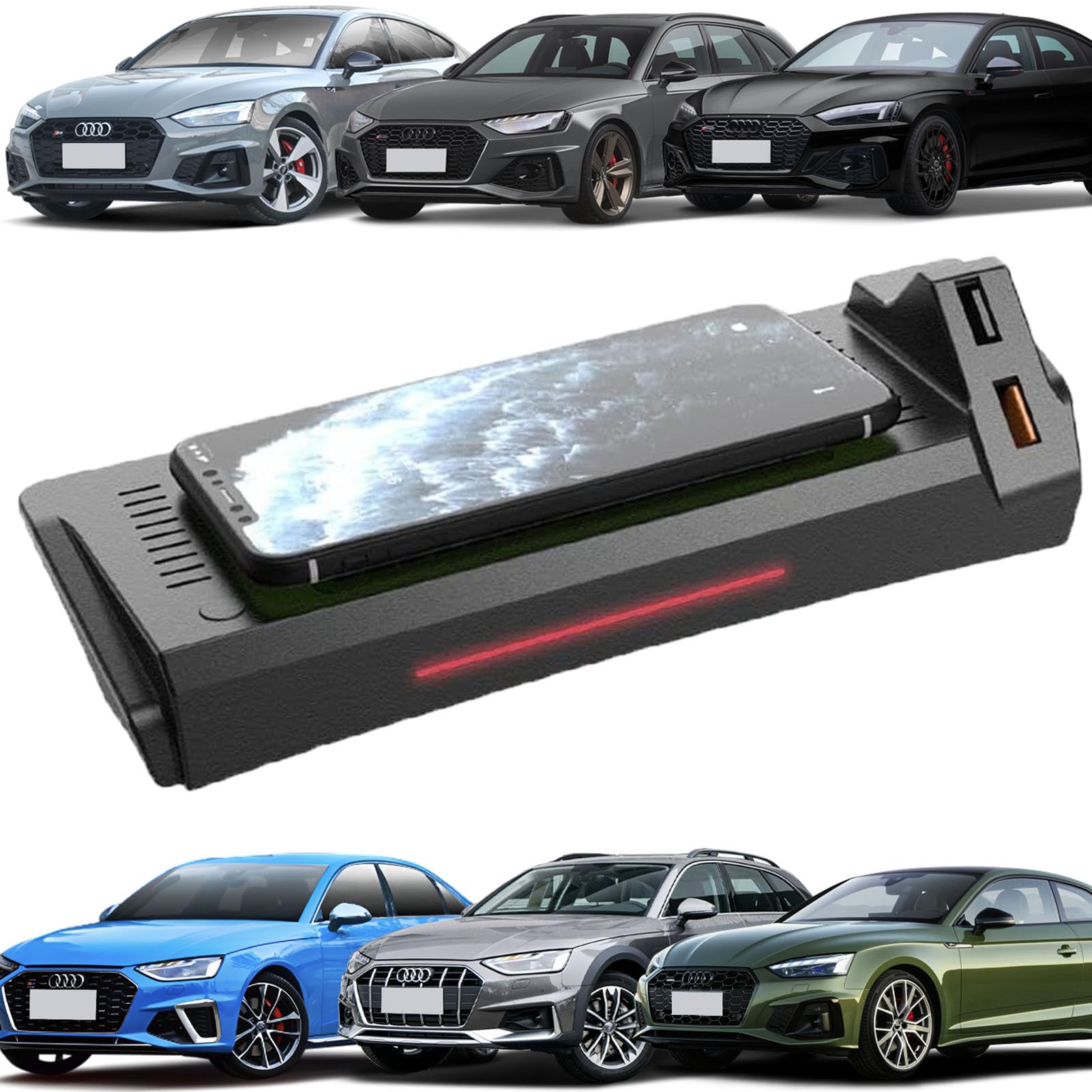 車載ワイヤレス充電器 アウディ A4/S4/RS4/A5/S5/RS5 2016-2023 すべてのモデルのための 15w 無線電信および二重 Usb Qc3.0 の速い充満の 中央コンソールのアクセサリー パネル