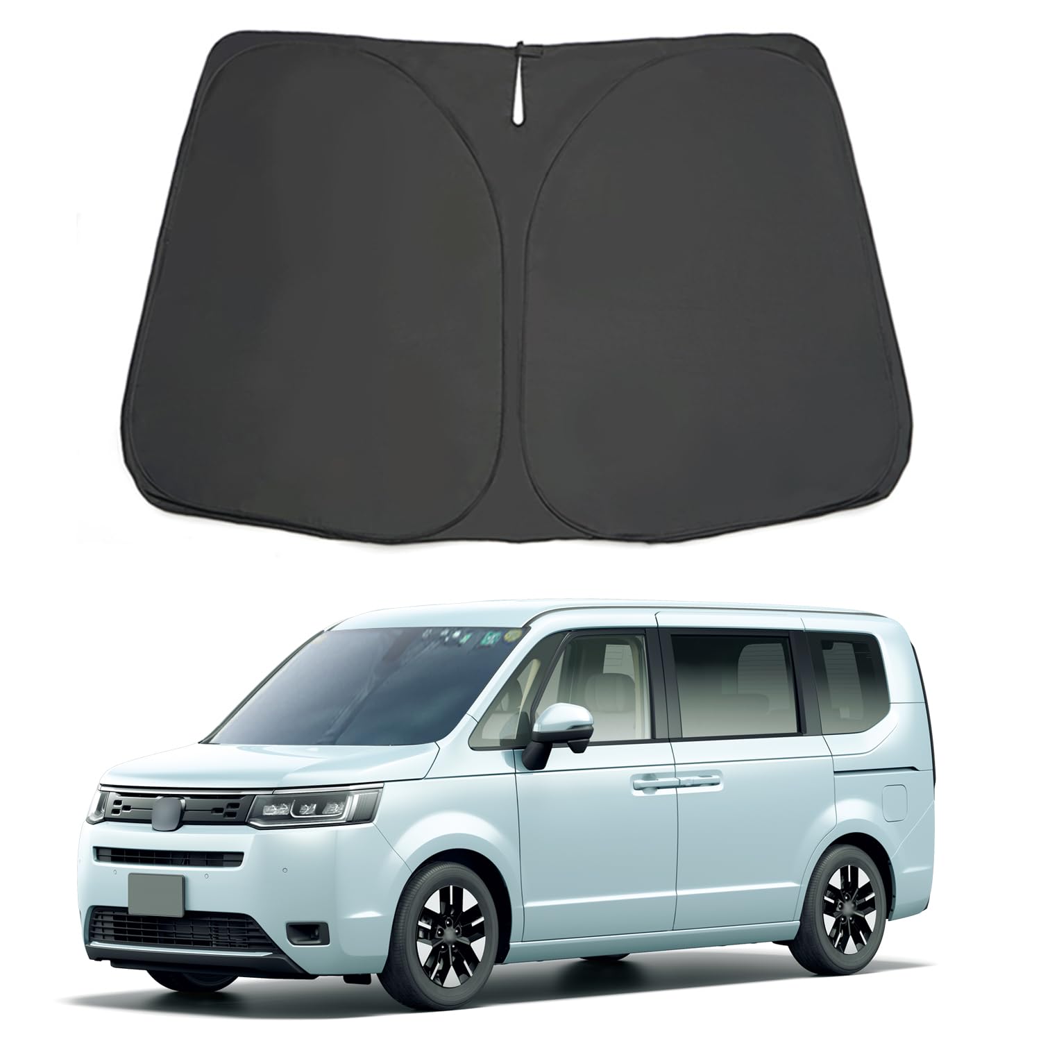 フロントサンシェード ホンダ ステップワゴン 6代目 RP6 / RP7/RP8 2022+ 専用 サンシェード フロントガラス用 車窓日よけ 遮光 断熱 4層構造 劣化防止 目隠し 車中泊 吸盤なし 折りたたみ カーサンシェード コンパクト 収納袋付き(ブラック)