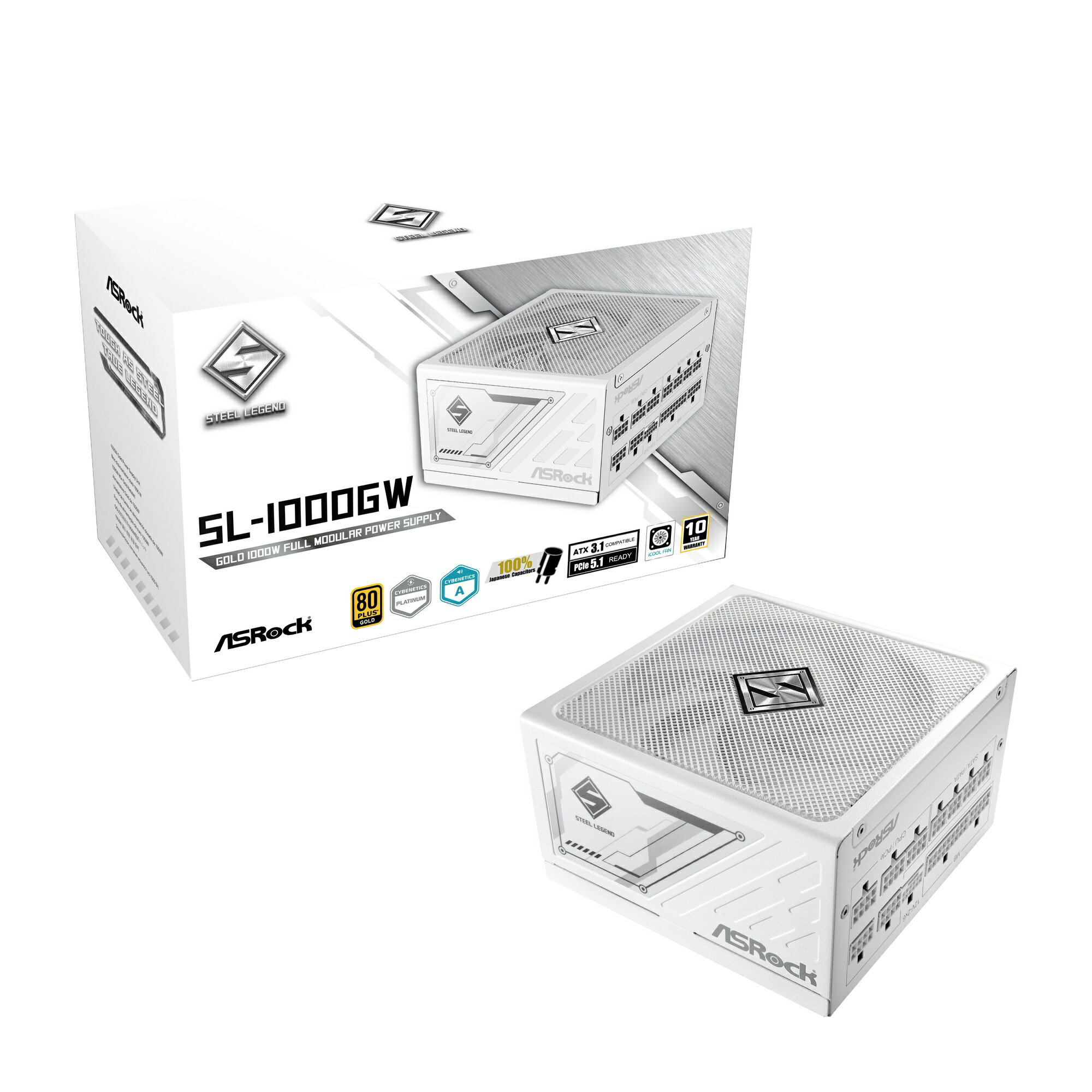 ASRock Steel Legend 1000w White 80PLUS Cybenetics PLATINUMǧڼ ATX3.1...