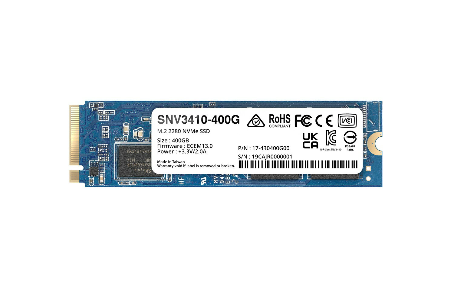 Synology SNV3410 M.2 NVMe SSD 400GB M.2(2280) 3.5mm Enterprise Grade...