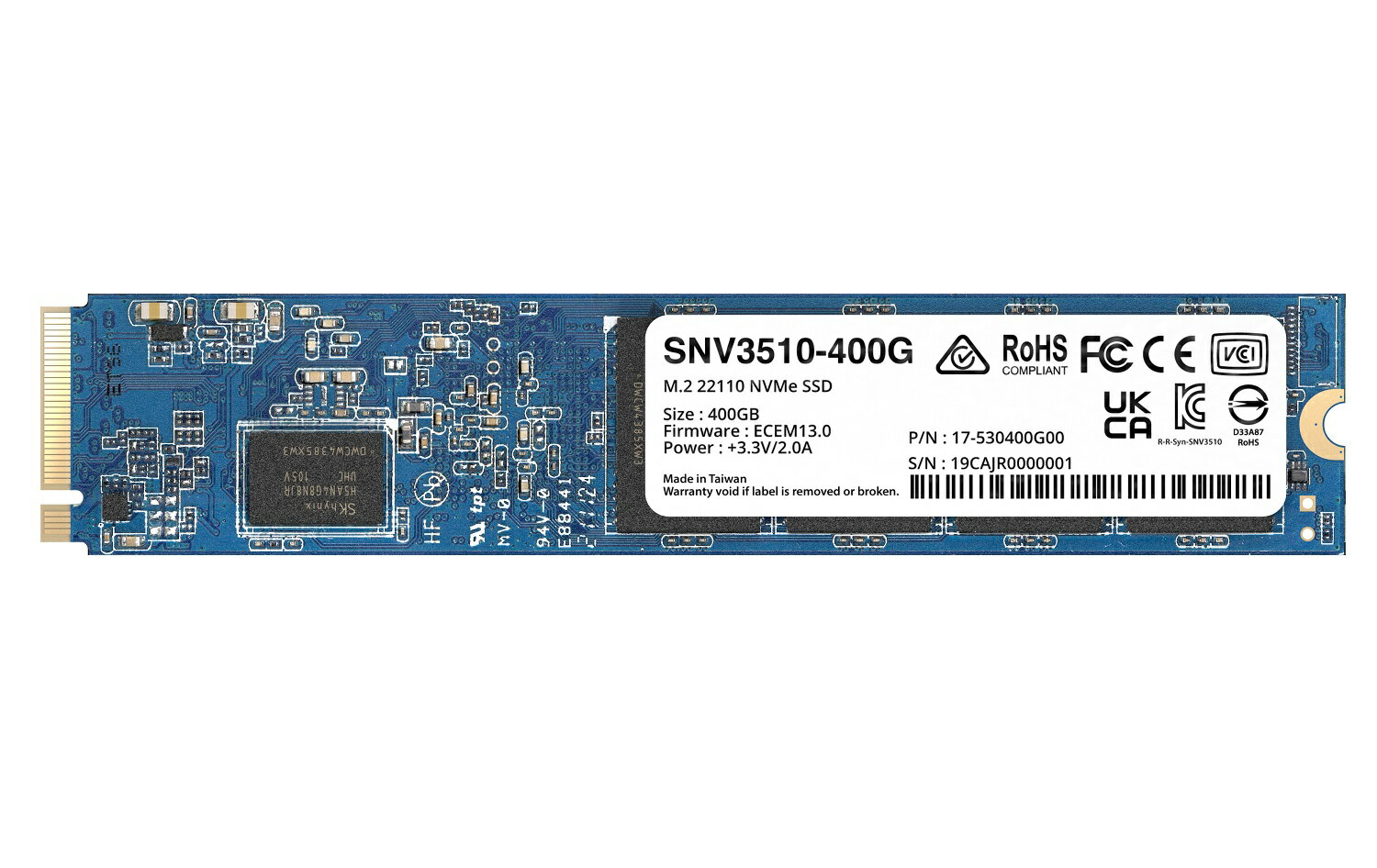 Synology SNV3510 M.2 NVMe SSD 400GB M.2(22110) 4.5mm Enterprise Grad...