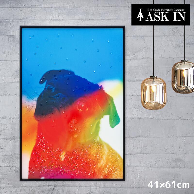 Rakuten - クリスタルアート 水晶 41x61cm パグ 犬 ドッグ 動物 虹 レインボー アートパネル おしゃれ キラキラ モダン 可愛い ゴージャス オフィス サロン カフェ 店舗 美容院 バー レストラン 開業祝い 新築祝い プレゼント お祝い ギフト 記念日 誕生日 ASK IN アスクイン bob