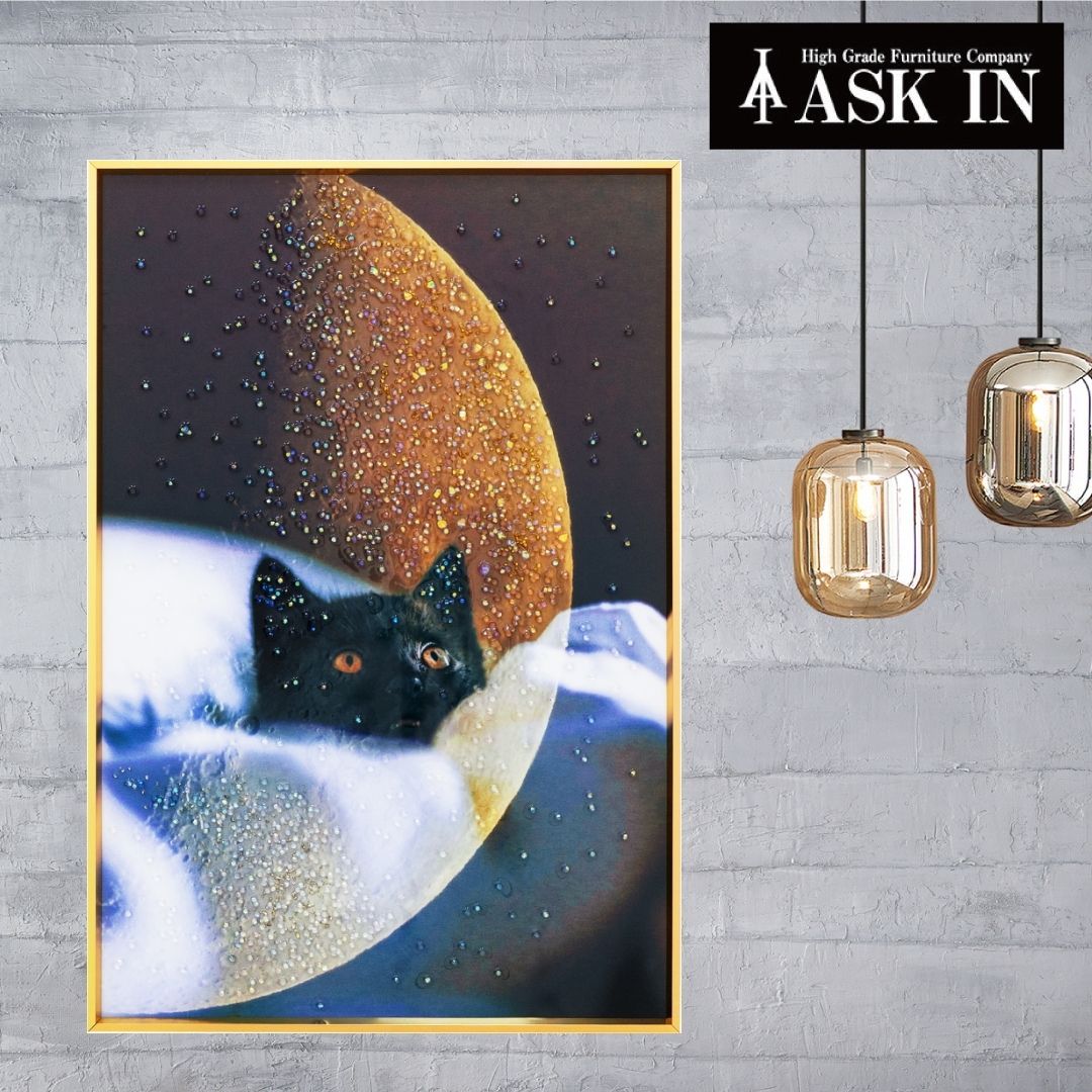 クリスタルアート 水晶 41x61cm 黒猫 月 ムーン 動物 アートパネル おしゃれ キラキラ モダン 可愛い ゴージャス オフィス サロン カフェ 店舗 美容院 バー レストラン 開業祝い 新築祝い プレゼント お祝い ギフト 記念日 誕生日 ASK IN アスクイン ムーンチャイルド
