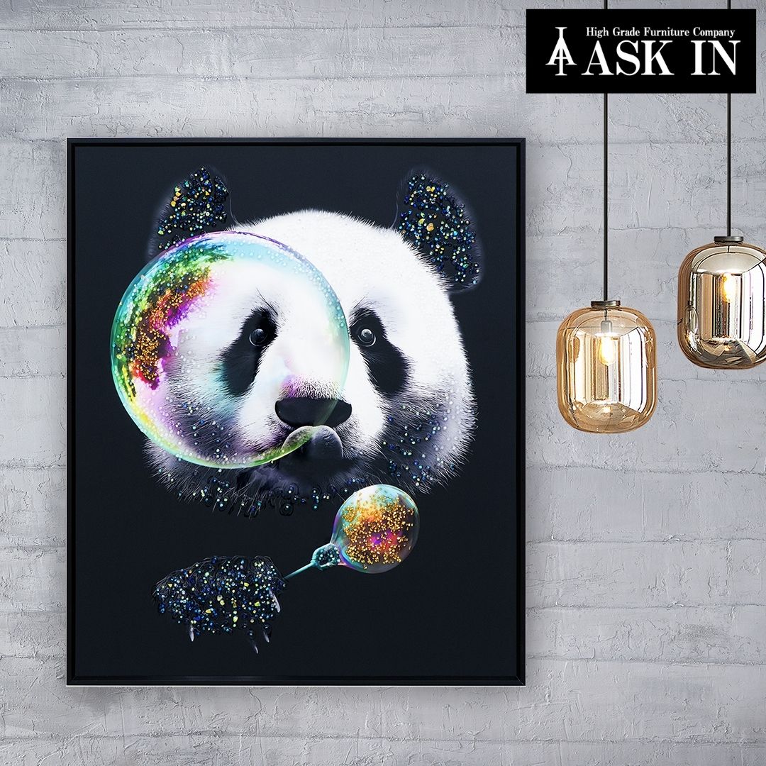 クリスタルアート パンダ 51x61cm シャボン玉 動物 アートパネル おしゃれ キラキラ 可愛い ゴージャス オフィス サロン カフェ 店舗 美容院 バー レストラン 開業祝い 新築祝い 水晶 カラフル プレゼント お祝い ギフト 記念日 誕生日 ASK IN アスクイン バブル