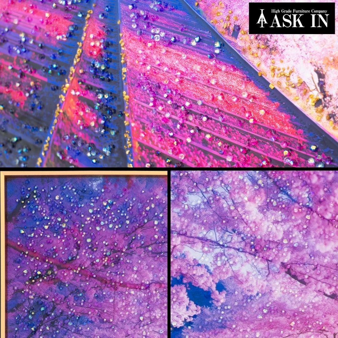 クリスタルアート 桜 53x63cm 桜並木 アートパネル おしゃれ キラキラ 可愛い ピン...